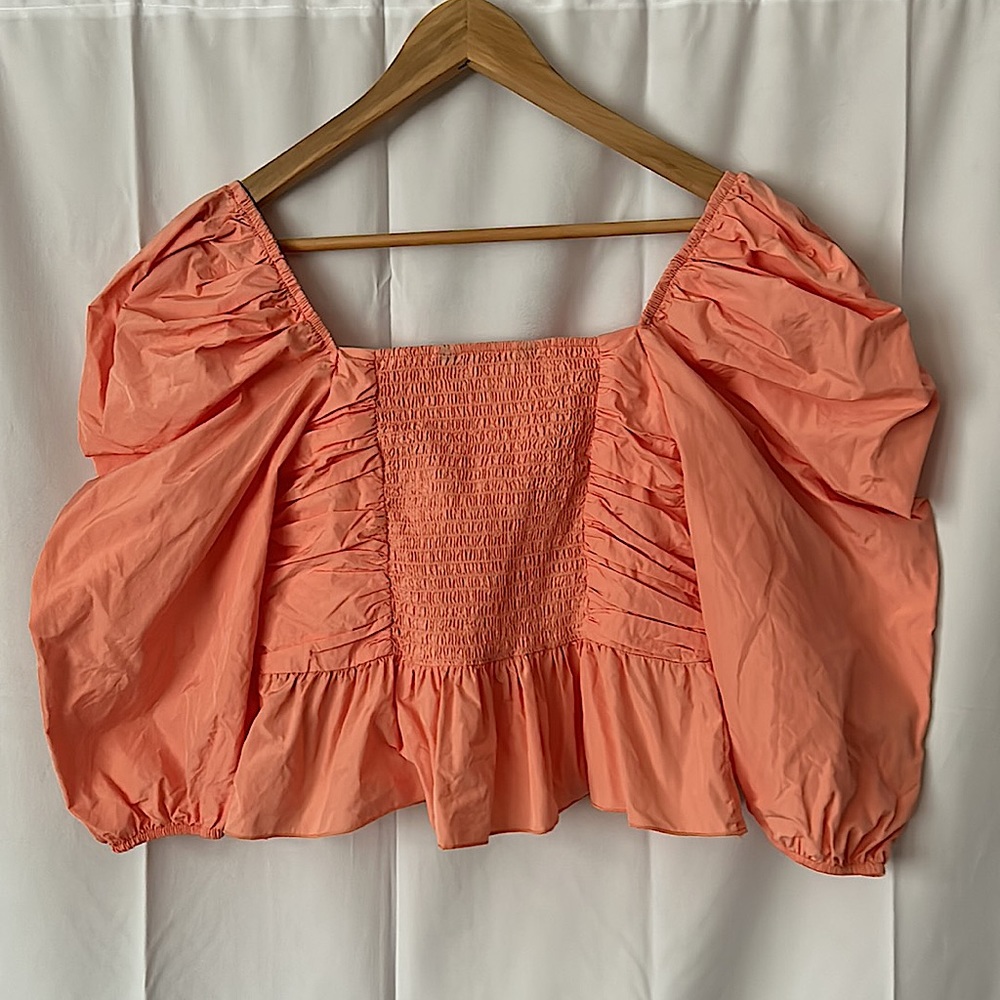 Zara Super Sexy Coral Puff Sleeve Crop Top Shirt **Size L** 🔥🔥 - Picture 2 of 5